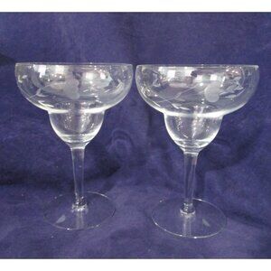 Princess House Heritage Grey Cut Windflower Two Margarita Glass Vintage EUC